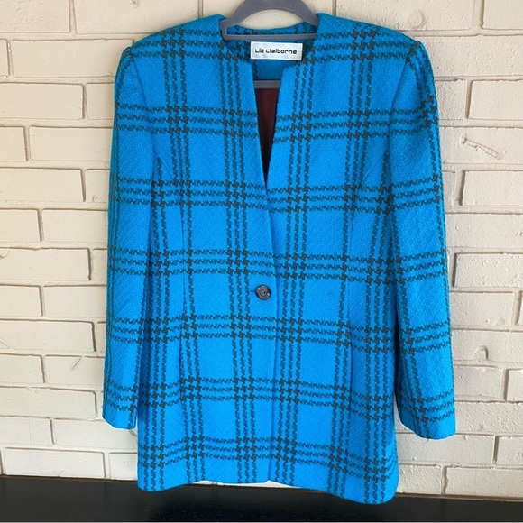 Vintage Liz Claiborne Blazer Power Jacket Tweed Wool 80S Oversized 10 Runway - Picture 1 of 8